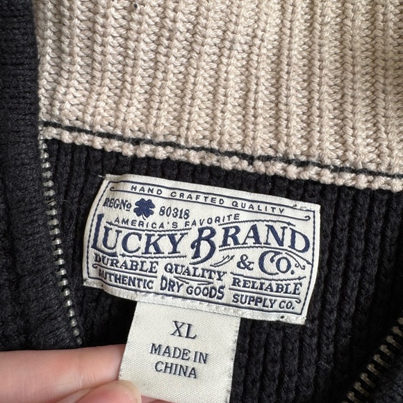SOLD Lucky Brand Vintage Triumph Handcrafted Knit Zip Up Sweater XL - Picture 4 of 4